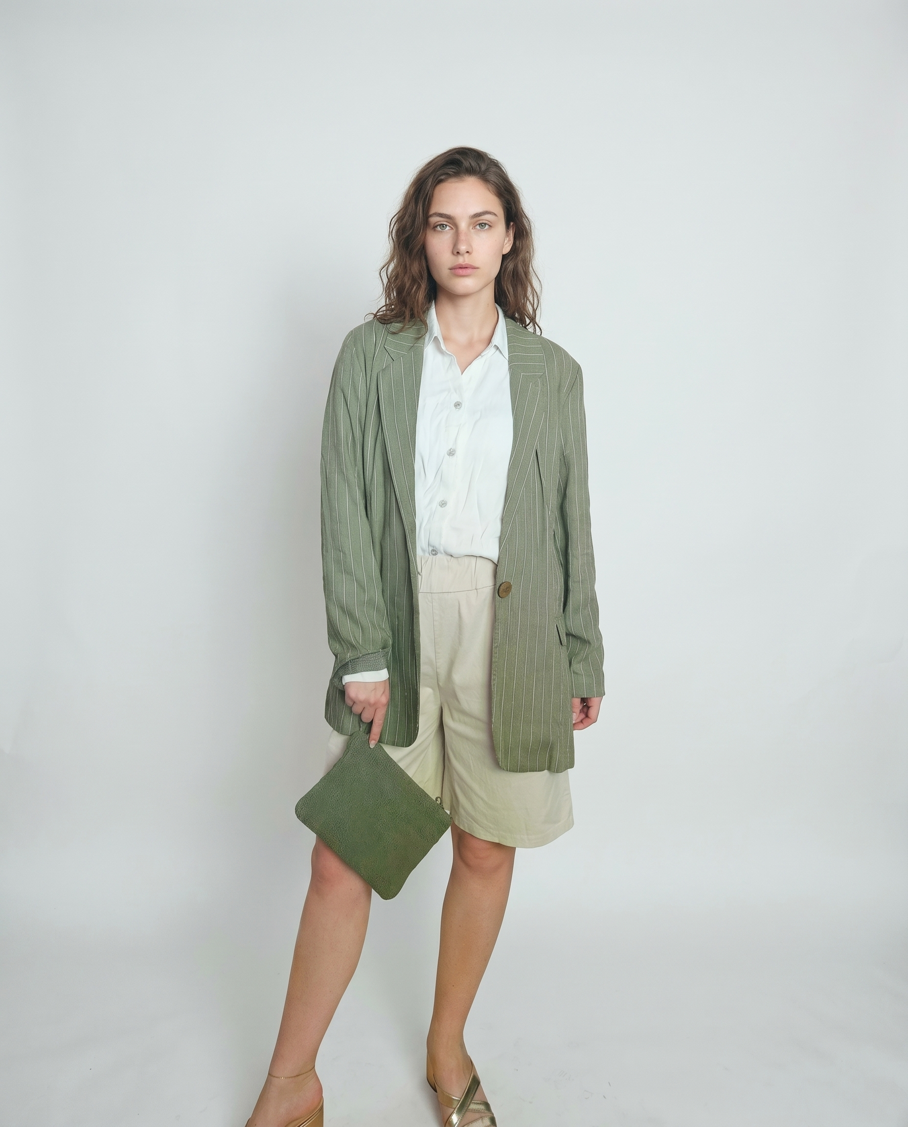 Light viscose and linen blazer with a soft drape and refined pinstripe design