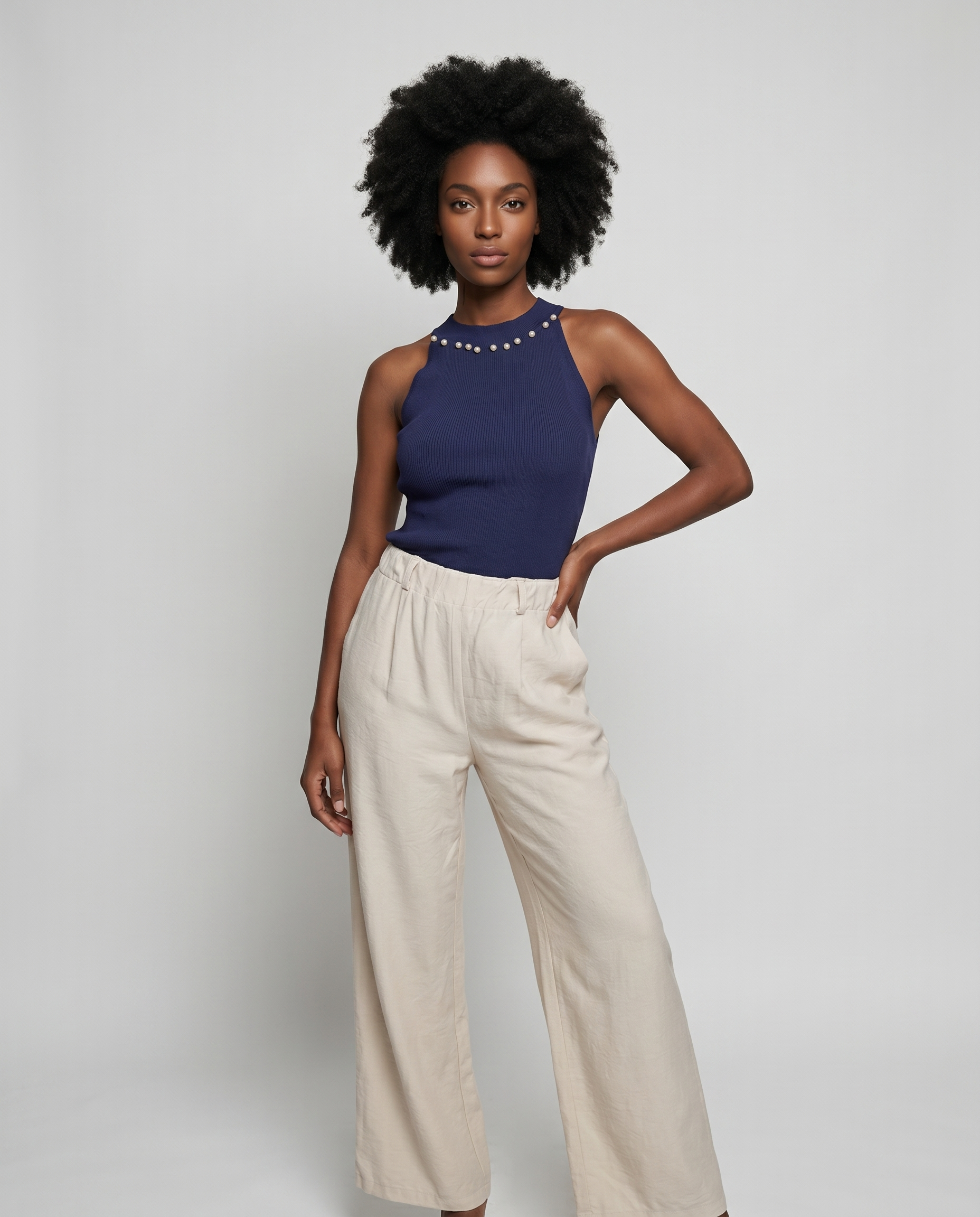 Viscose‑Blend Pearl Neck Top