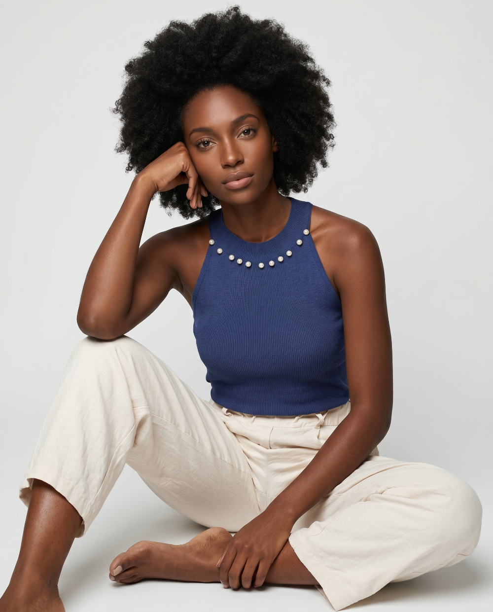 Viscose‑Blend Pearl Neck Top