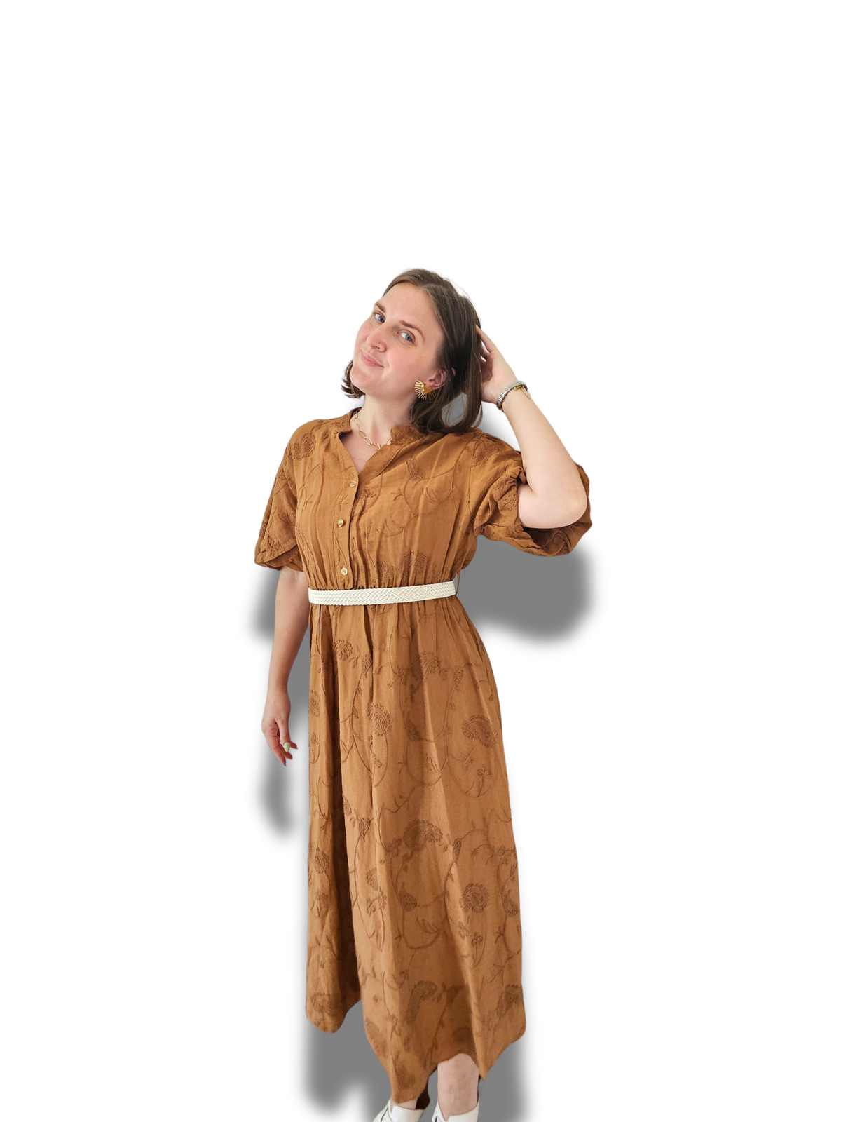 Longue robe marron en viscose