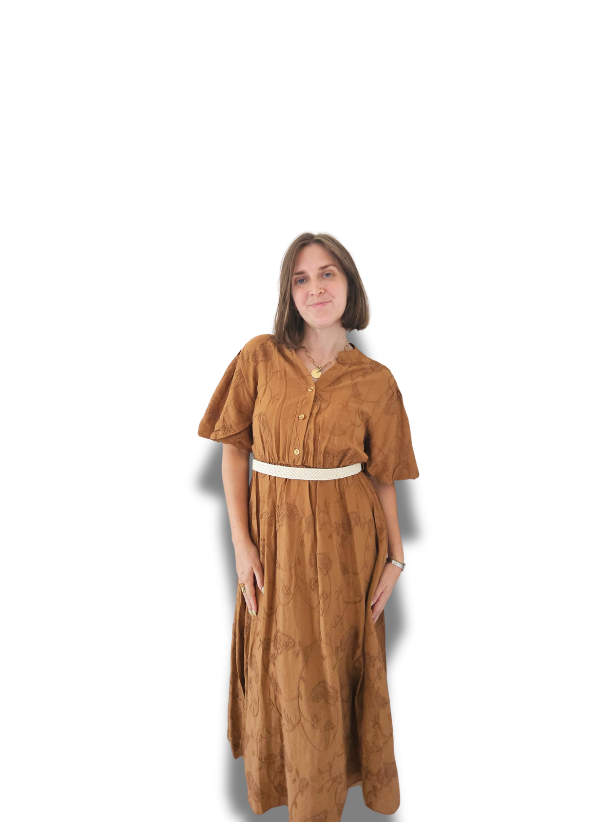 Longue robe marron en viscose