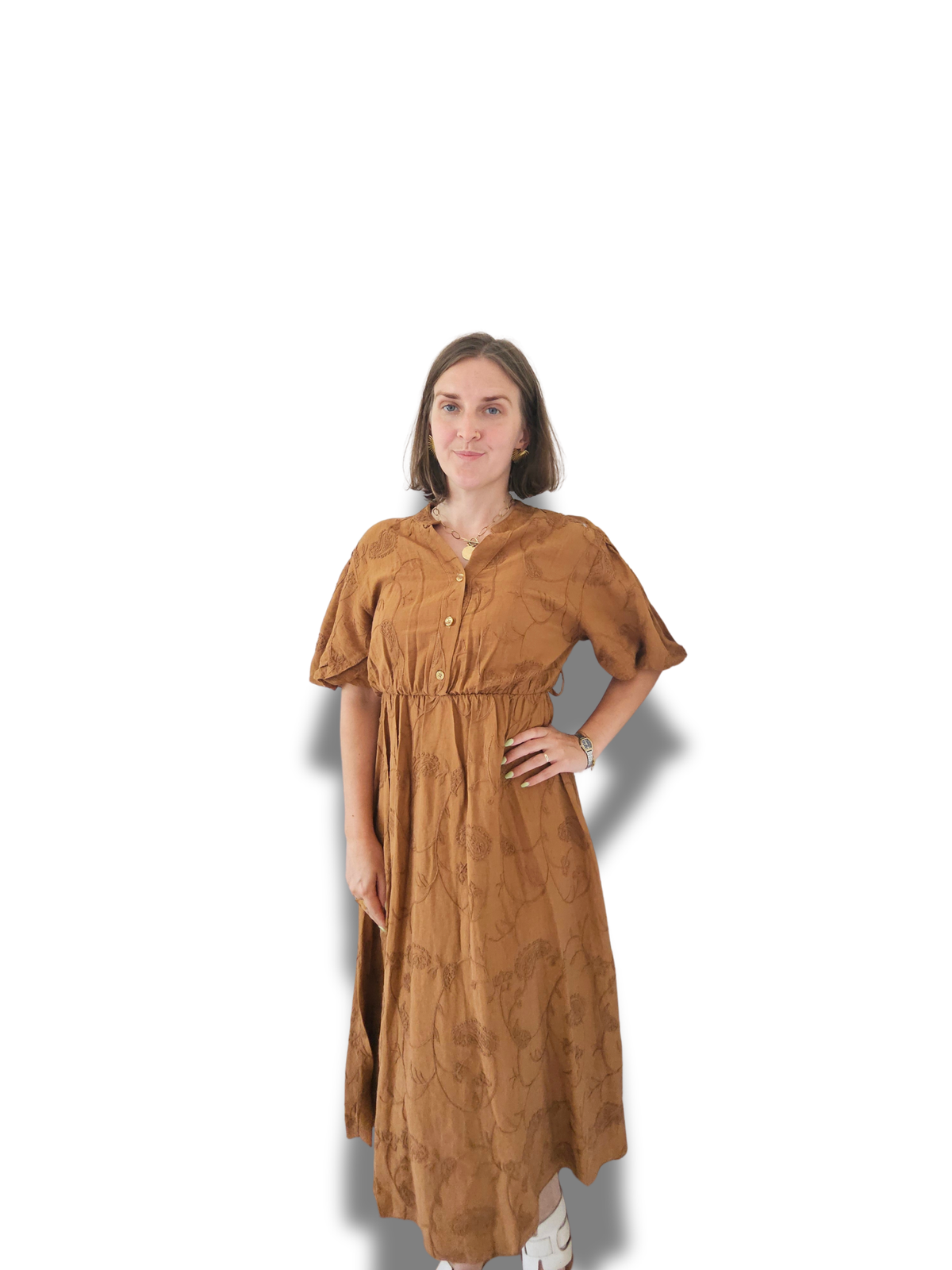 Longue robe marron en viscose