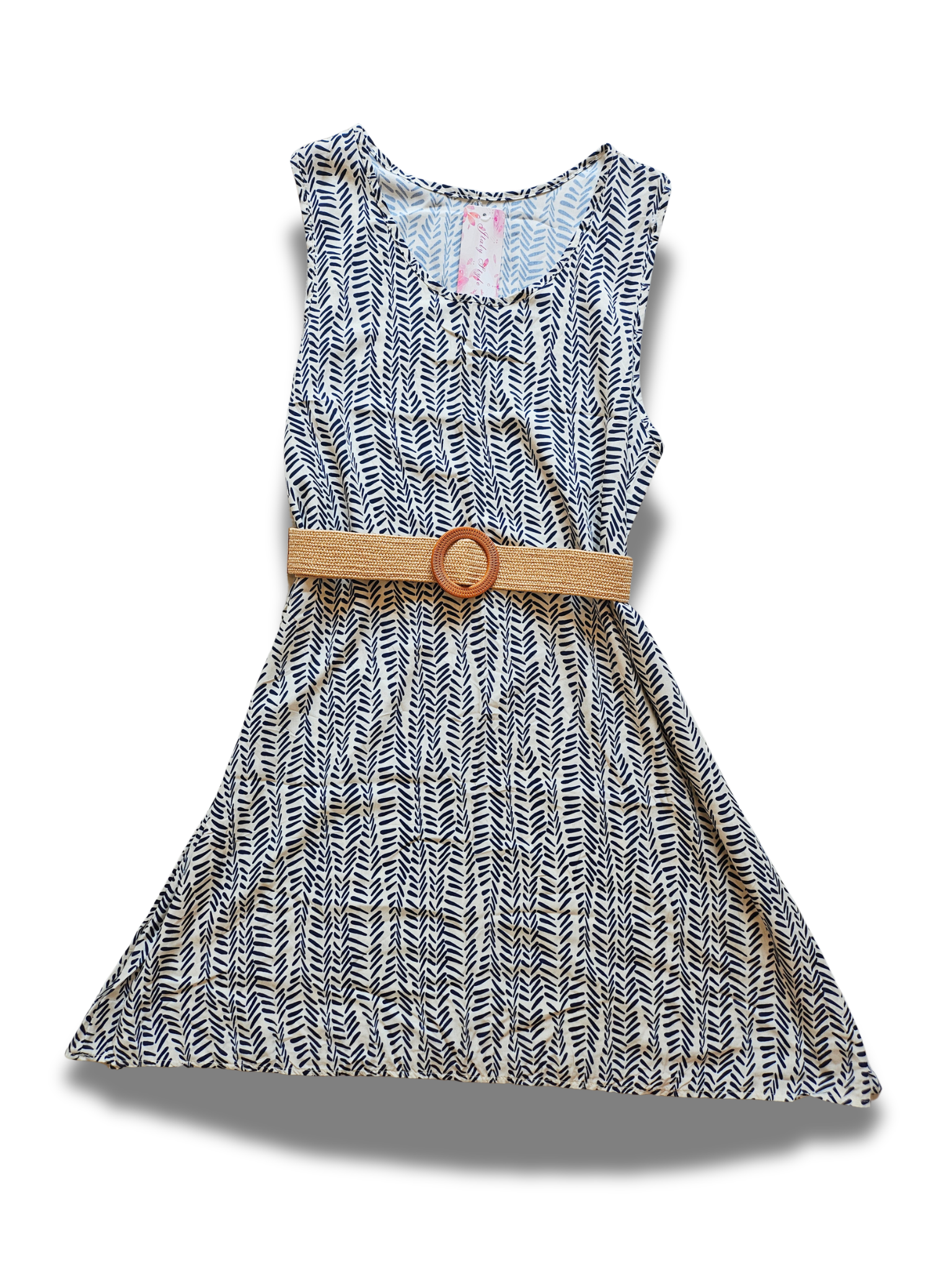 sleeveless viscose summer dress with leaves